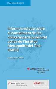 Informe evolutiu sobre el compliment de les obligacions de publicitat activa de l'Institut Metropolità del Taxi (IMET) 2020